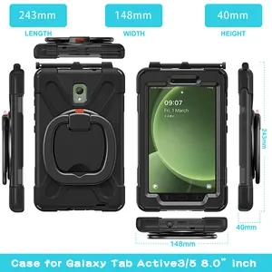 Thick Silicone Shockproof Tablet Case For Samsung Galaxy Tab Active 5 X300 X306 8 Inch Shoulder Strap Rotating Kickstand Cover