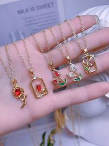 Collar con Colgante en Forma <span class=keywords><strong>de</strong></span> Corazón <span class=keywords><strong>de</strong></span> Cristal Rosa Elegante al por Mayor, Joyería para Mujer, Colección <span class=keywords><strong>de</strong></span> Regalos - Product Image 6