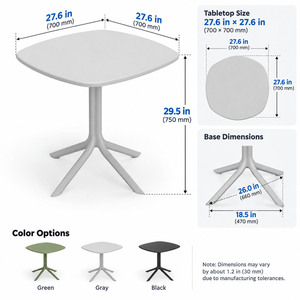 Table d'extérieur carrée grise moderne avec plateau en plastique imperméable, livraison aux États-Unis - Product Image 3