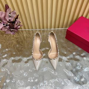 Zapatos de Tacón de Aguja Finos y Elegantes de Cuero Lacado con Remaches, Punta Abierta, Transpirables, Impermeables, Ideales para el Verano y el Traslado Diario - Product Image 1