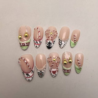 Ongles press-on pour femmes, design aléatoire, courts, de luxe, faits à la main, motifs brillants, ongles press-on