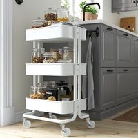 Chariot de rangement mobile multifonctionnel moderne à 3 niveaux en métal, étagère d'îlot de cuisine avec paniers en maille pour épices et aliments