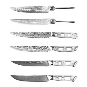 일본 주방 요리사 칼 세트 8 PCS 다마스커스 레이저 패턴 산토쿠 도구 7CR17 <span class=keywords><strong>440C</strong></span> 고 탄소 스테인레스 스틸 8 Pakka 목재 - Product Image 3