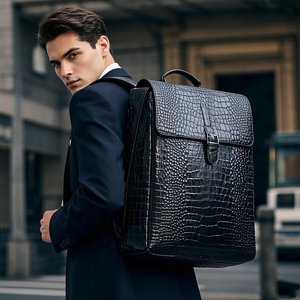 На заказ из натуральной коровьей кожи с узором из крокодиловой кожи, модная черная мужская деловая дорожная сумка для ноутбука, рюкзаки для работы - Product Image 2