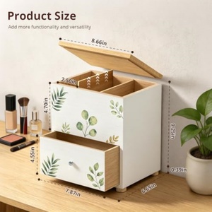 Porte-tampons élégant en bois pour salle de bain avec couvercle et tiroir - Product Image 3