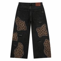 Jean ample respirant et lavable pour homme, coupe large, 14 oz, style hip-hop, boutonné, noir délavé, denim vieilli, broderie automne, OEM