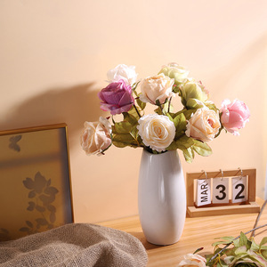 Flores Artificiales de Rosa Escarchada Estilo Vintage, Seda de Alta Simulación, Accesorios de Decoración para Bodas y Hogar - Product Image 2