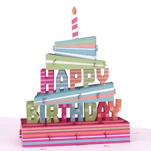 Custom Printing Luxe Grappige Gift 3d Gelukkige Verjaardag Cake Pop Up Uitnodigingskaart Voor Liefde