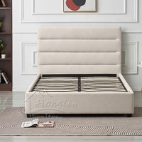 Meubles modernes de chambre à coucher double queen king size tête de lit en tissu capitonné gaz soulever stockage pouf tapisserie d'ameublement cadre de lit