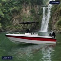 Bateau de pêche de 4,3 m à coque en V de 14 degrés, 60 CV max, 40 L de carburant, 4 personnes, 260 kg, en PRV, pour l'aventure, avec T-Top, design sûr et stable, homologué CE