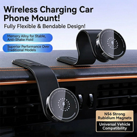 Pengisi Daya Nirkabel 15W dengan Dudukan Mobil Magnetik dari Paduan Memori Fleksibel untuk iPhone MagSafe, Penyangga Ponsel dengan Rotasi 360 Derajat