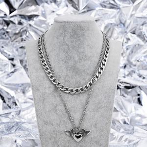 Collares con Diseño de Corazón y Alas de Ángel, Cadena Cubana, Joyería Permanente para Mujer, Cadenas en Capas, Accesorios de Acero Inoxidable - Product Image 6