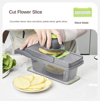 Penjualan Terlaris 14 in 1 Manual Mandoline Slicer Plastik Logam Parutan Buah Pengiris Bawang Alat Dapur Mesin Pemotong untuk Bawang Putih