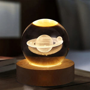 Creative New Unique Gift Led Light Bedroom Fun Atmosphere <strong>Magic</strong> Crystal Ball Planet Moon Night Lights With Wood Base - Product Image 6