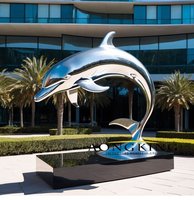 Grandes statues sautantes de dauphin d'acier inoxydable de sculpture animale promotionnelle pour des piscines