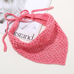Q & Y été plage Boho nouveau solide à la main Crochet creux bandeau de <span class=keywords><strong>cheveux</strong></span> <span class=keywords><strong>cheveux</strong></span> courts mignon tricoté bandeau Triangle bandeau chapeaux - Product Image 3