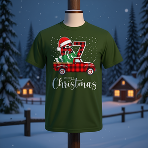 Joyeux Noël, t-shirt rétro vintage à carreaux rouges Truck 67 - Product Image 3