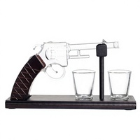 Ensemble de carafe à whisky en verre en forme de revolver avec 2 verres à shot, support en bois, logo personnalisé, cadeau, articles de bar