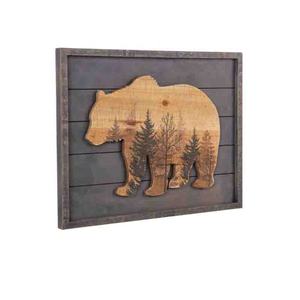 Lindo Oso de casa en <span class=keywords><strong>el</strong></span> bosque, arte de pared, Impresión de madera de pino, letrero decorativo enmarcado, estilo popular, decoración de pared pintada para cabina - Product Image 2