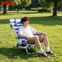 Chaise de plage portable WOQI, capacité de 331 lb, dossier réglable à 4 positions, 2 poches latérales, barre porte-serviettes