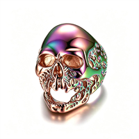 Bague Tendance Personnalisée en Acier Inoxydable, Style Rock Punk, Tête de Mort de Vampire, Plaqué Argent Vieilli, Bague Gothique pour Motard, pour Hommes