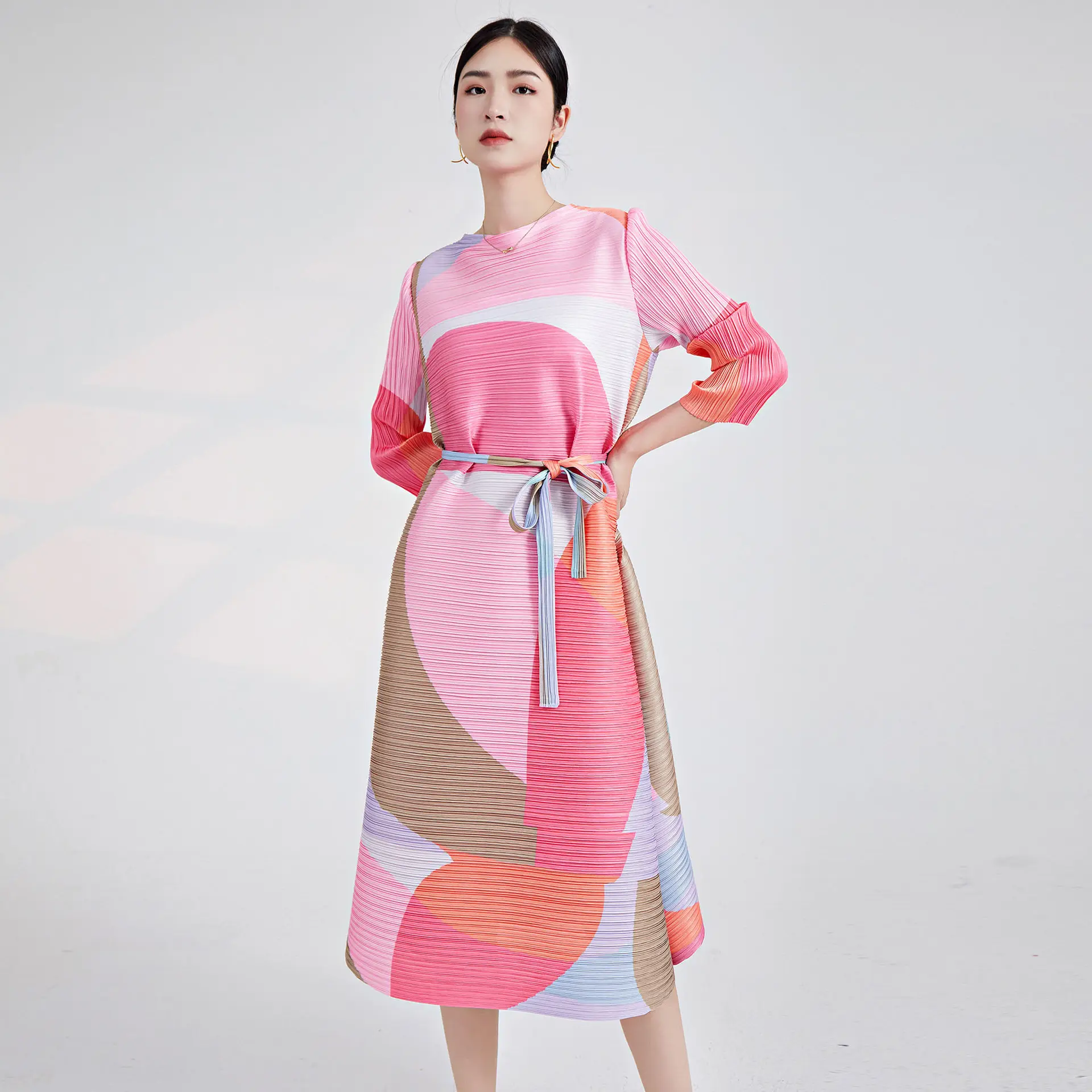 High Quality Hot Sale 2023 New Casual Style Dress For Party Pleated Elegant Casual Dresses Printed Miyake Pleated Dress