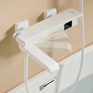 Robinet <span class=keywords><strong>de</strong></span> <span class=keywords><strong>baignoire</strong></span> mural en laiton blanc élégant avec poignée unique, affichage numérique, ensemble <span class=keywords><strong>de</strong></span> douchette à main - Product Image 5