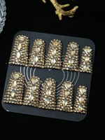 Venta Directa de Fábrica: 10 Uñas Postizas de Lujo para Halloween, Largas, Estilo Ataúd/Stiletto, Brillantes con Pedrería, Hechas a Mano, de Presión