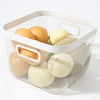 Panier de rangement carré en métal grillagé avec poignées latérales doubles pour la maison et le bureau
