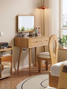 <span class=keywords><strong>Coiffeuse</strong></span> en bois massif pour petites chambres, style <span class=keywords><strong>scandinave</strong></span>, unité de rangement minimaliste avec miroir intégré - Product Image 2