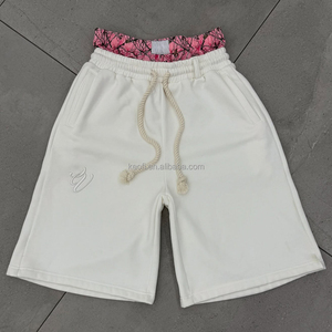 कस्टम कैमो परेशान कढ़ाई 100% सूती पुरुष डिजाइनर ग्रीष्मकालीन आकस्मिक डबल कमर बैगी पसीने की शॉर्ट्स - Product Image 4