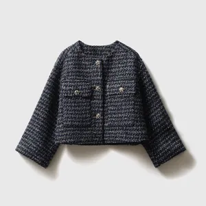 2025 Otoño/Invierno elegante chaqueta de Tweed de alta calidad de moda para mujer abrigo corto Vintage de etiqueta privada con Top de invierno esponjoso - Product Image 1
