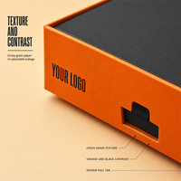 Boîte cadeau coulissante personnalisée en papier grainé orange avec impression de logo noir