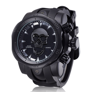 Men Skull Dial Quartz <b>Watch</b> Rubber Strap Fashion Sport Round <b>Case</b> Waterproof Wristwatch - Product Image 1