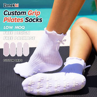 Chaussettes de Pilates personnalisées ZONEKKI avec votre logo, antidérapantes, à volants, douces et rembourrées, avec nœud, pour le studio