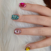 Strass rectangulaires octogonaux pour nail art, de haute qualité, 6*8, motif Mahjong, blanc, bleu lac, à fond plat, pour DIY