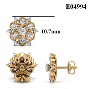 Elegantes Pendientes de Oro Amarillo de 18K con Diamantes Naturales, Diseño Floral, Estilo Vintage, Antiguo, con Detalle de Copo de Nieve, Joyería Fina, MOQ 1 pieza - Product Image 6