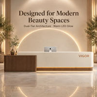 Comptoir d'accueil en bois écologique avec éclairage LED, table de réception personnalisée pour hôtel boutique, hall d'hôtel familial