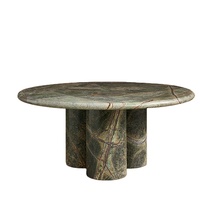 Table basse moderne en marbre vert forêt tropicale, design simple et personnalisé, en pierre naturelle pour salon