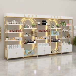ชั้นวางสินค้าร้านเสริมสวยพร้อมไฟ LED ตู้โชว์สินค้าทำผมทันสมัย ปรับแต่งโลโก้ได้ เฟอร์นิเจอร์ร้านเสริมสวย ชั้นวางเก็บของ - Product Image 1