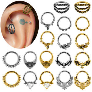 Pendientes de aro de acero inoxidable electrochapado con piedra natural de Gaby, joyería para piercing de septum con diseño de águila y serpiente. - Product Image 1