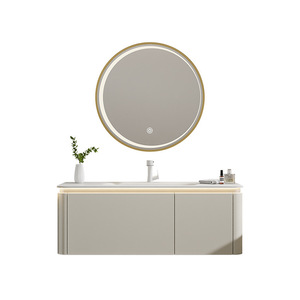 Modern intelligent jijianfeng hot-bent integrated basin <b>rubber</b> wood <b>paint</b> bathroom cabinet combination - Product Image 5