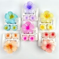 Jepit Rambut Plastik Baru Gaya Retro Eropa Amerika Motif Bunga Frangipani Warna-warni untuk Wanita, Jepit Setengah Kepala Model Gigi Hiu