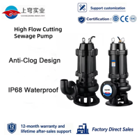 Bomba de Aguas Residuales Industrial SQHB WQD de 2HP, 220V, Monofásica, de Hierro, de Alta Presión, Totalmente Automática, para Limpieza de Tanques Sépticos y Piscinas