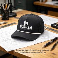 Casquette de baseball et de golf sportive imperméable avec logo en caoutchouc PVC brodé personnalisé, 5 ou 6 panneaux, perforations découpées au laser et cordelette