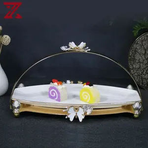 Golden wrought iron ceramic fruits plate with dessert table decoration display tray snack tray