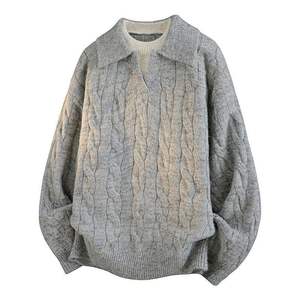 Pull en maille torsadée à col en V pour homme, taille européenne grande taille, deux pièces, polyester haut de gamme, vente chaude transfrontalière pour l'hiver - Product Image 4