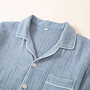 Nuovo <span class=keywords><strong>Pigiama</strong></span> Primaverile e Autunnale 2025 in Puro <span class=keywords><strong>Cotone</strong></span> Tinto in Filo per <span class=keywords><strong>Uomo</strong></span>, Cardigan Casual alla Moda con Colletto e Maniche Lunghe, Completo da Casa di Produzione - Product Image 5