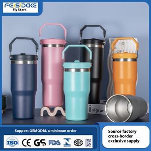 2025 double couche en acier inoxydable isolé écologique tasse froide Portable gobelet poignée d'aspiration paille grande capacité voyage - Product Image 2