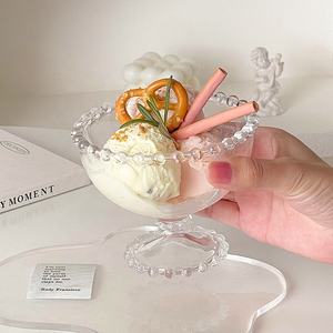 Gobelet à dessert <span class=keywords><strong>en</strong></span> <span class=keywords><strong>verre</strong></span> élégant à bord perlé de style vintage, sans BPA, de qualité alimentaire - Bol à crème glacée polyvalent pour les fêtes à domicile - Product Image 5